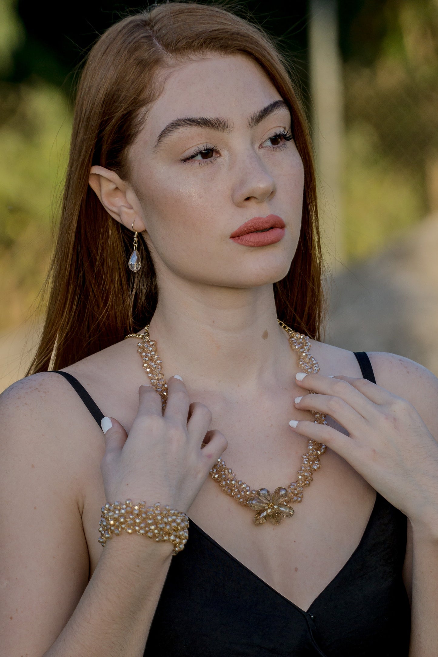 Gold Statement Necklace & Bracelet Set