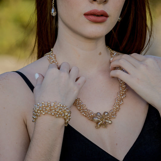 Gold Statement Necklace & Bracelet Set