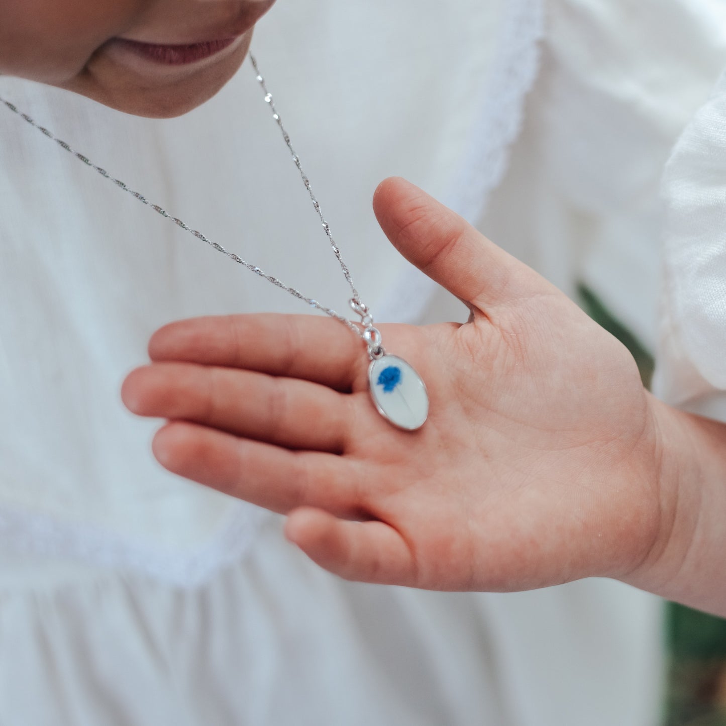 Blue Flower Charm Necklace